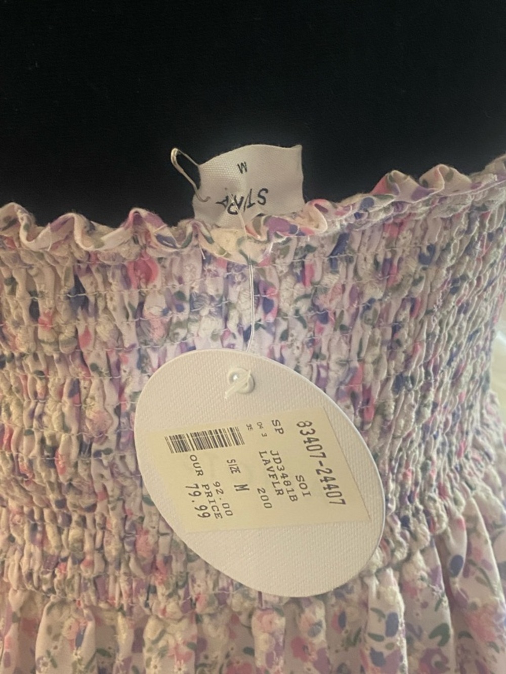 Storia Lavender Floral Tie-Shoulder Smocked Midi Dress - Picture 4 of 4